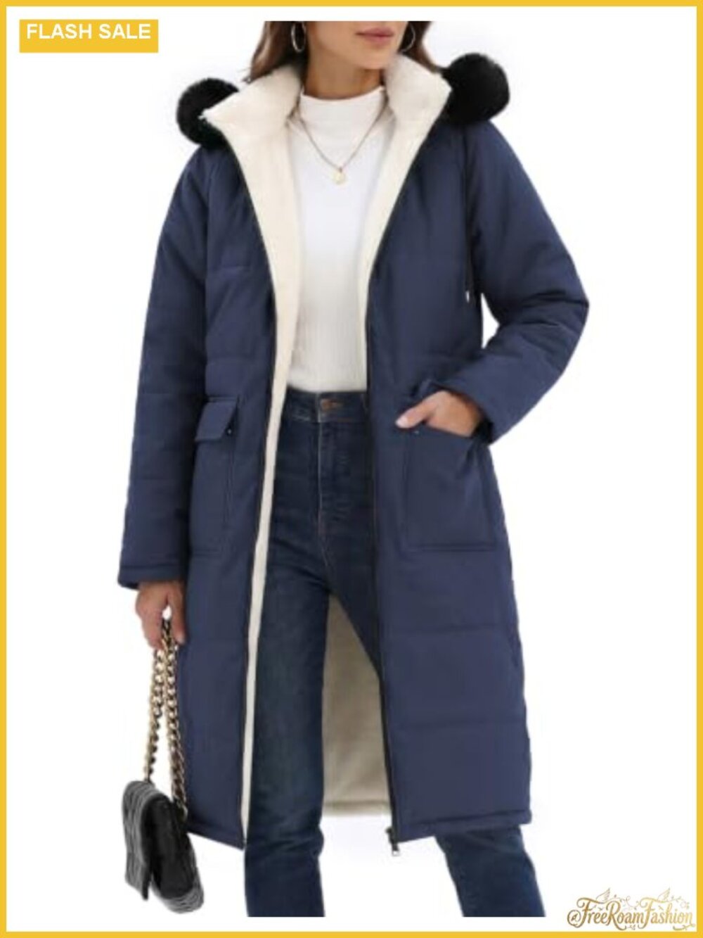 Women's Sherpa Fleece Lined Puffer Jacket Water-Repellent Winter Coat with Hood